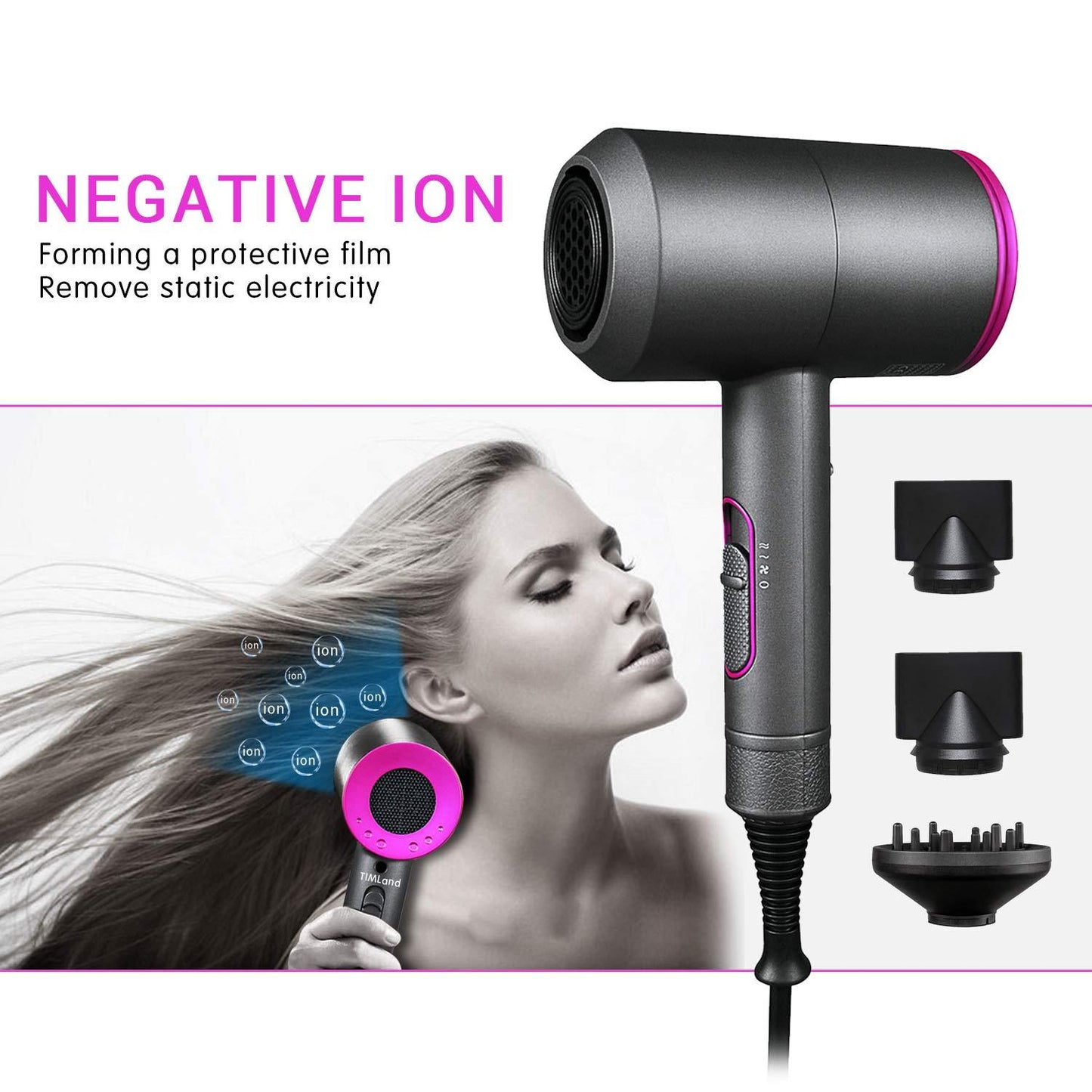 Hair Dryer, 2000W Ionic Blow Dryer Professional Hairdryer with Diffuser