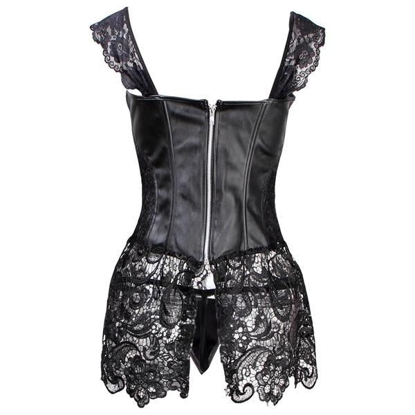 Black Faux Leather&Lace Steampunk Corset