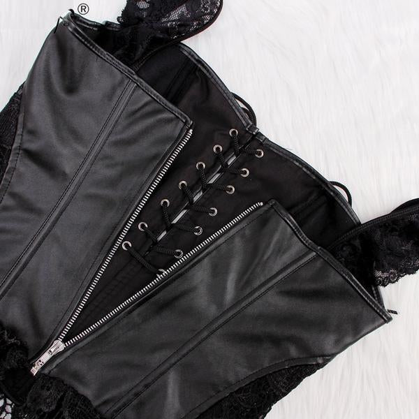Black Faux Leather&Lace Steampunk Corset